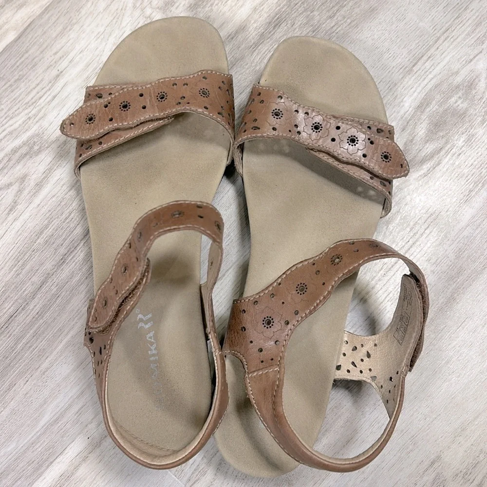 Romika Tahiti 03 Brown Leather Flower Cut Out Strap Sandals Womens Size 42 US 11